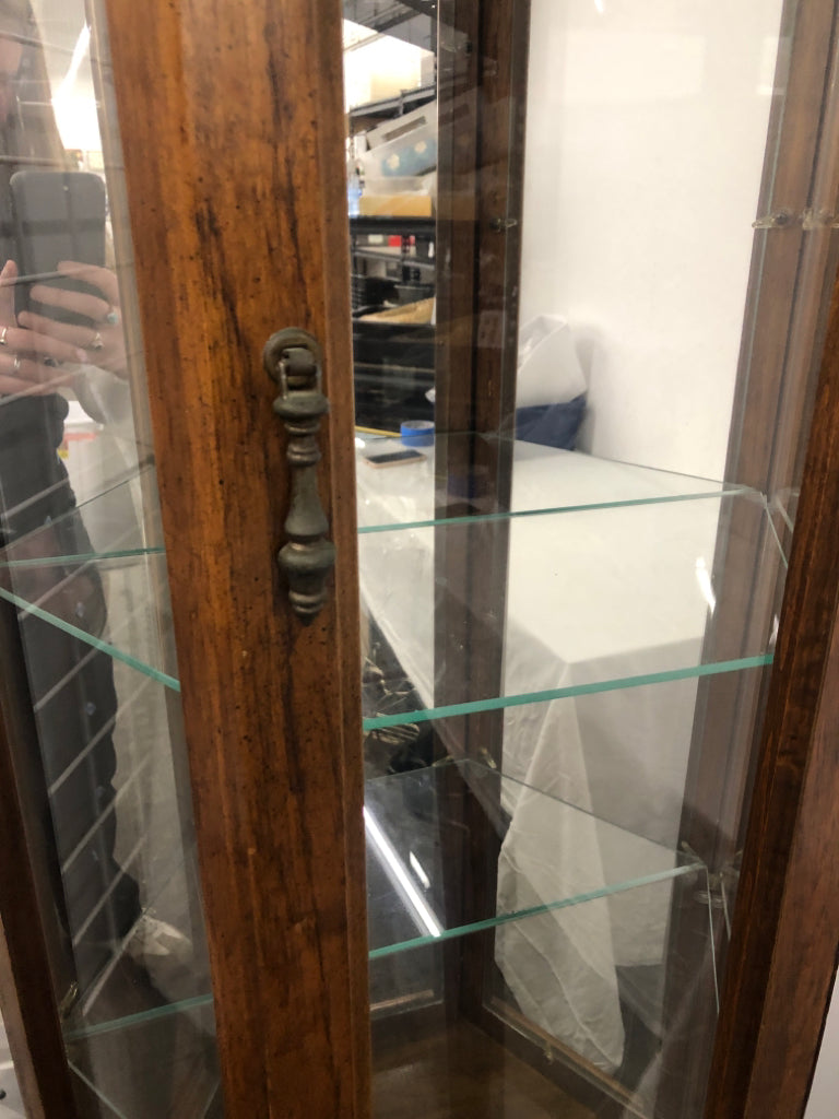 3 GLASS SHELF 2 DOORS CURIO CABINET WITH INTERIOR LIGHT.