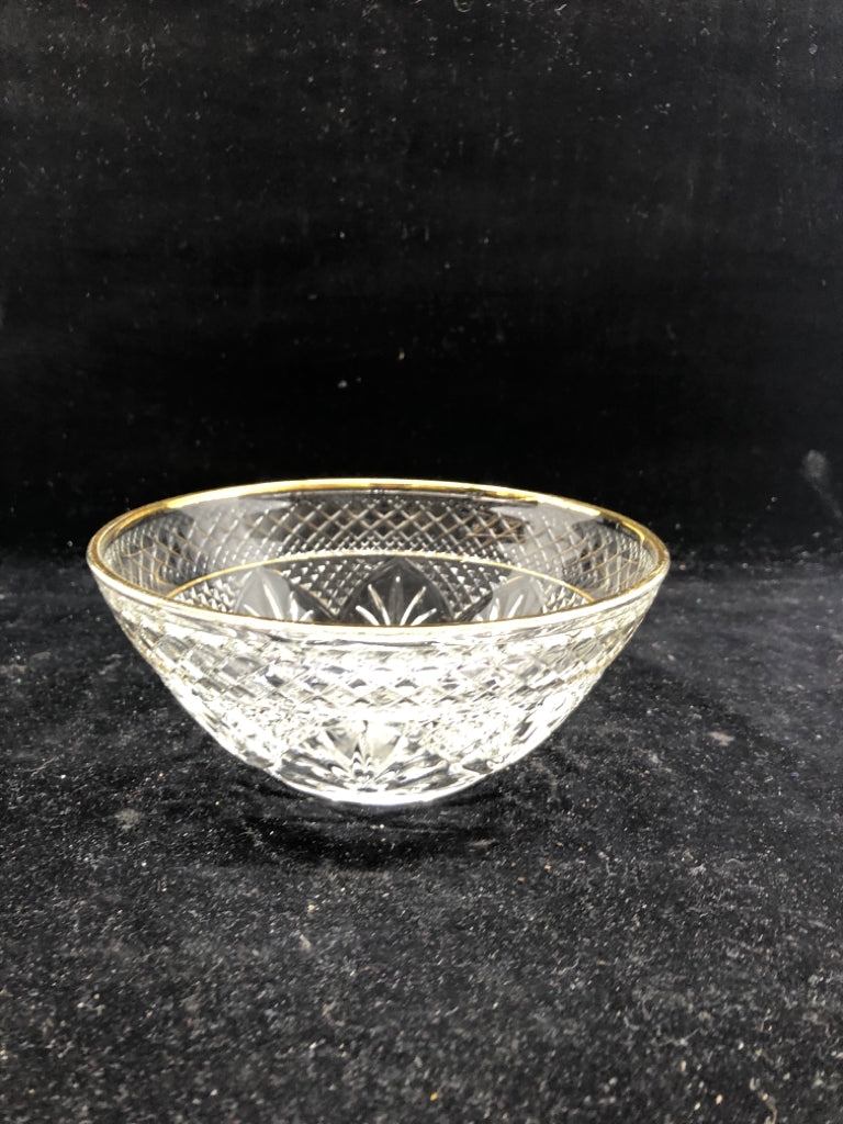 CUT GLASS W GOLD RIM CANDY BOWL.