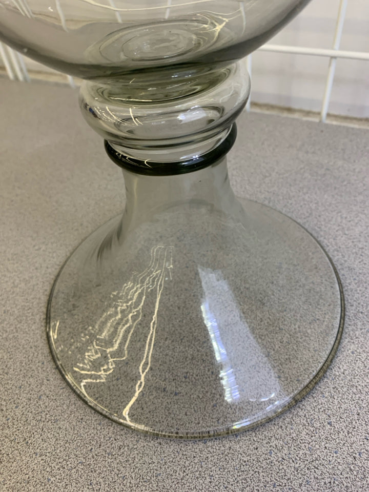 LARGE GLASS VASE/ CANDLE HOLDER W/LAYERED STEM.