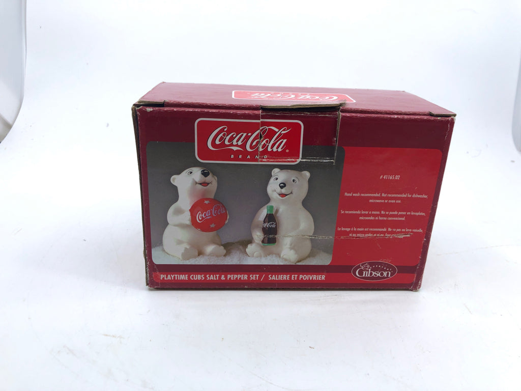 NIB COKE POLAR BEAR SALT AND PEPPER SHAKERS.