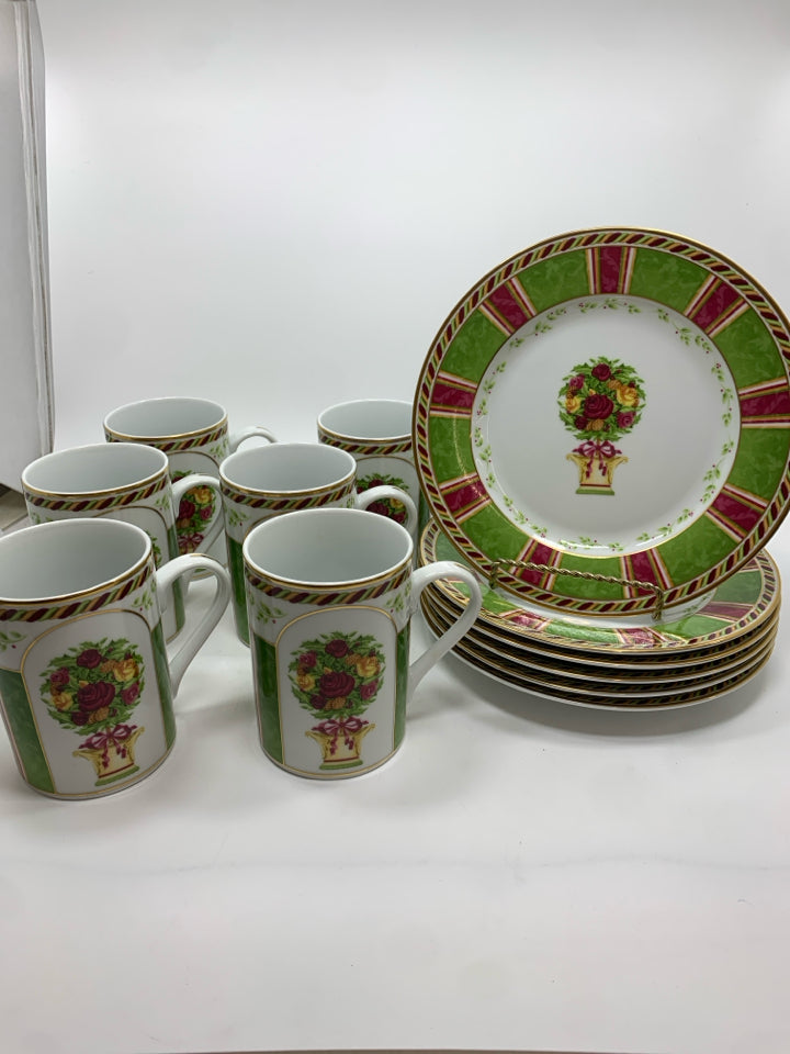 12PC SEASONS OF COLOR TOPIARY PLATES & MUGS.