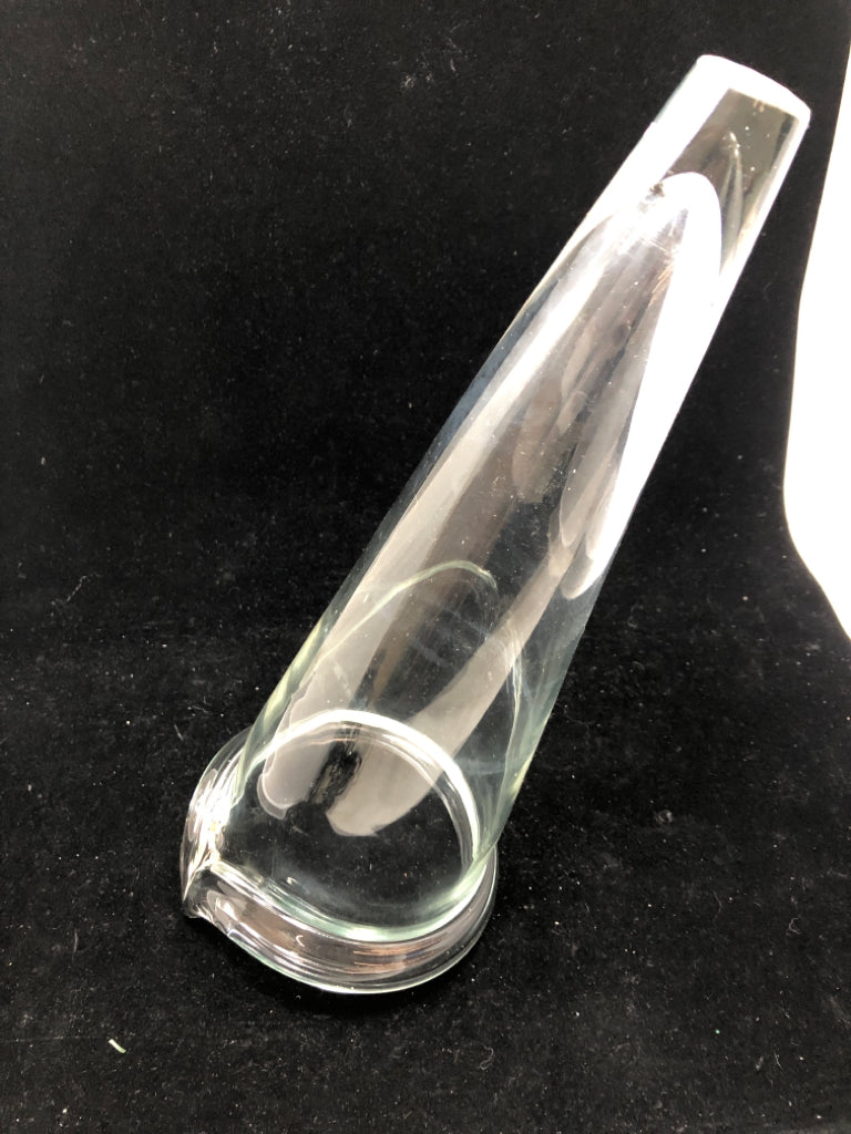BLOWN CLEAR GLASS WALL VASE.