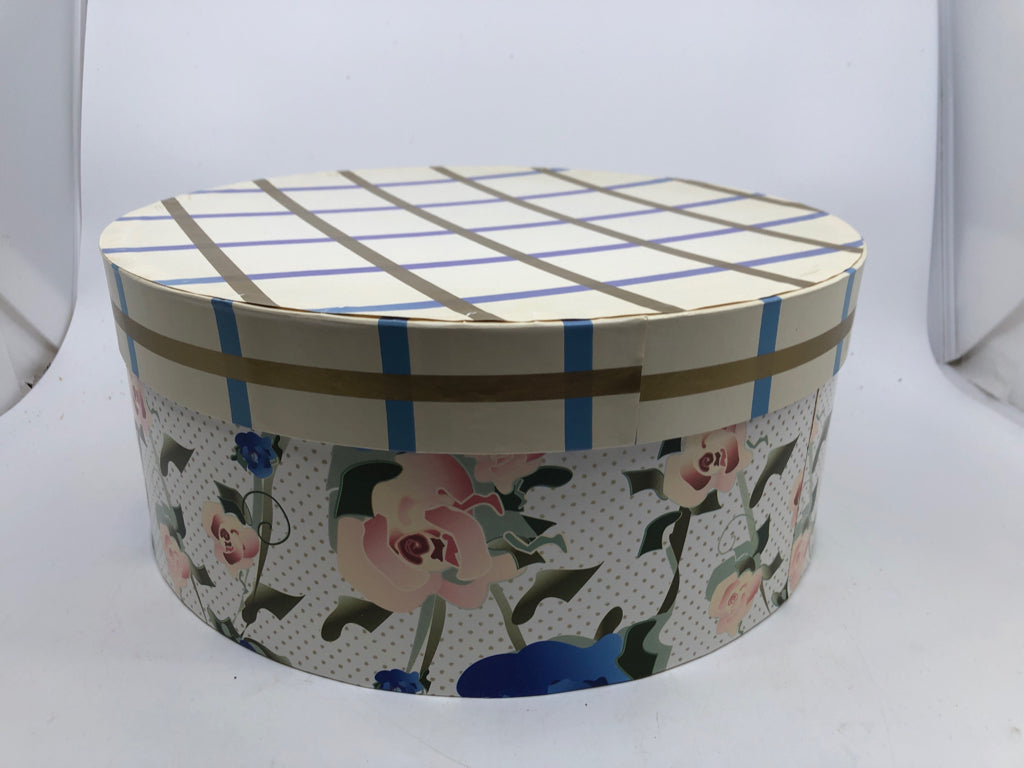 3 PINK AND BLUE FLORAL NESTING HAT BOXES.