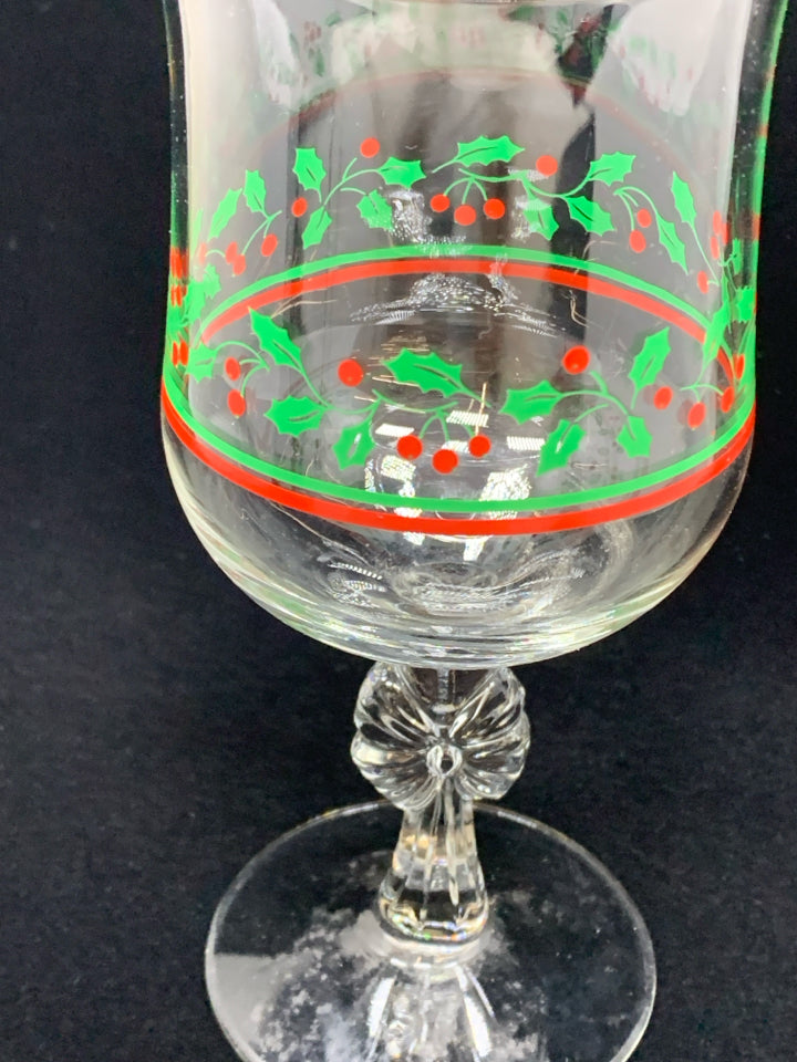 4 HOLLY GOBLETS W/GLASS BOW.