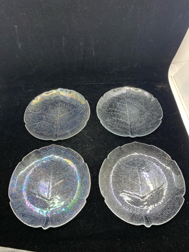 4 GLASS TEXTURED LEAF PLATES.