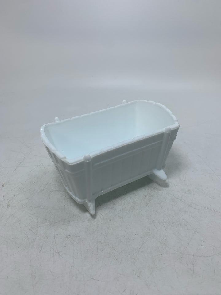 VTG WHITE MILK GLASS BABY CRADLE NUT BOWL.