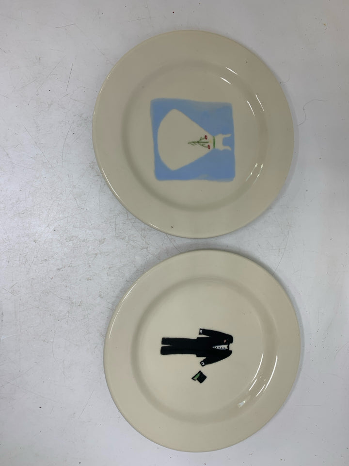 2 HEARTSTONE BRIDE/GROOM PLATES.