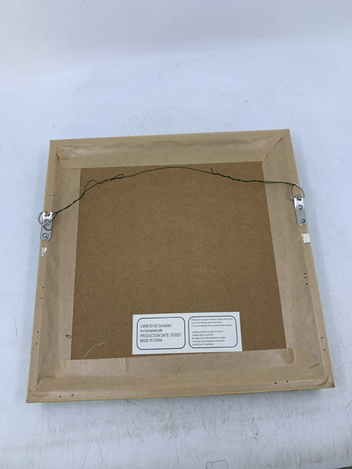 SHADOW BOX W/ RED/BLUE FLOWERS GREY FRAME.