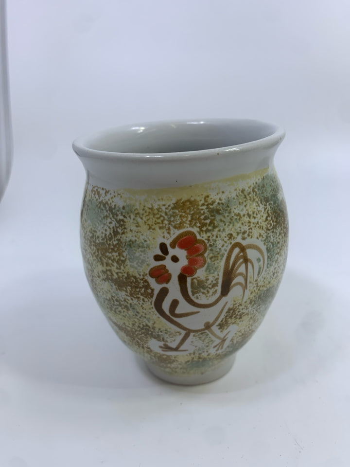 ROOSTER PAINTED MINI CERAMIC VASE.