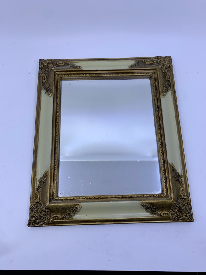 VTG STYLE MIRROR W/ORNATE CREAM & GOLD FRAME.