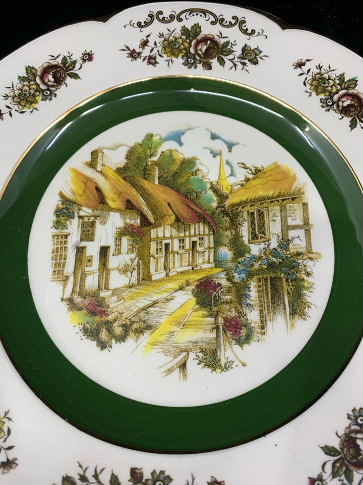VTG VILLAGE W BROWN ROSES WALL PLATE.