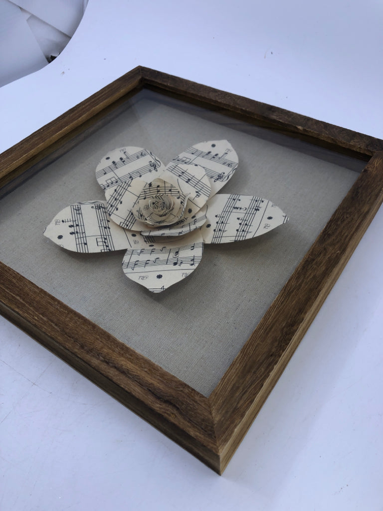 WOOD SHADOW BOX W/ MUSIC NOTE FLOWER WALL ART.