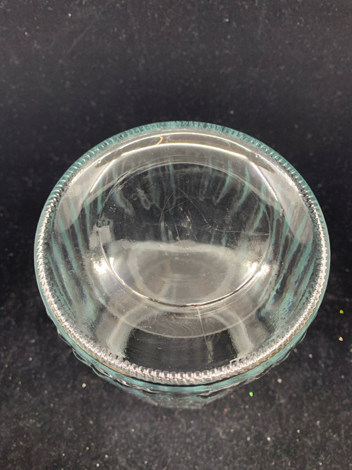 CLEAR GLASS RIBBED CANISTER W/LID.