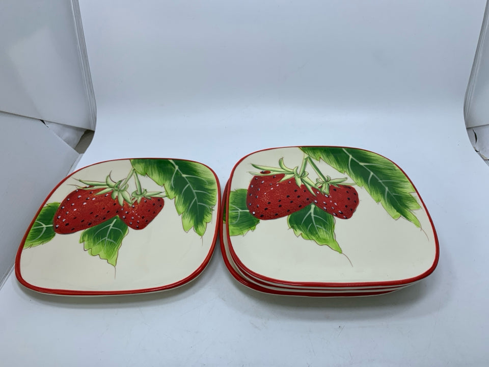 4 SQUARE STRAWBERRY PRINTED PLATES.