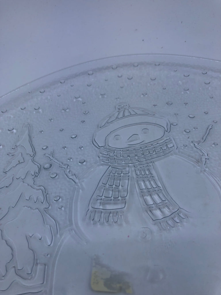 SNOWMAN GLASS PLATTER.