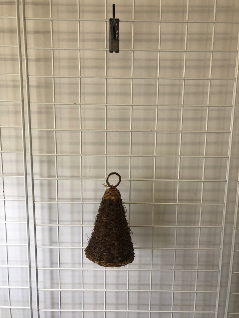 TWO TONED WOVEN TWIG CONE DECOR WALL HANGING.