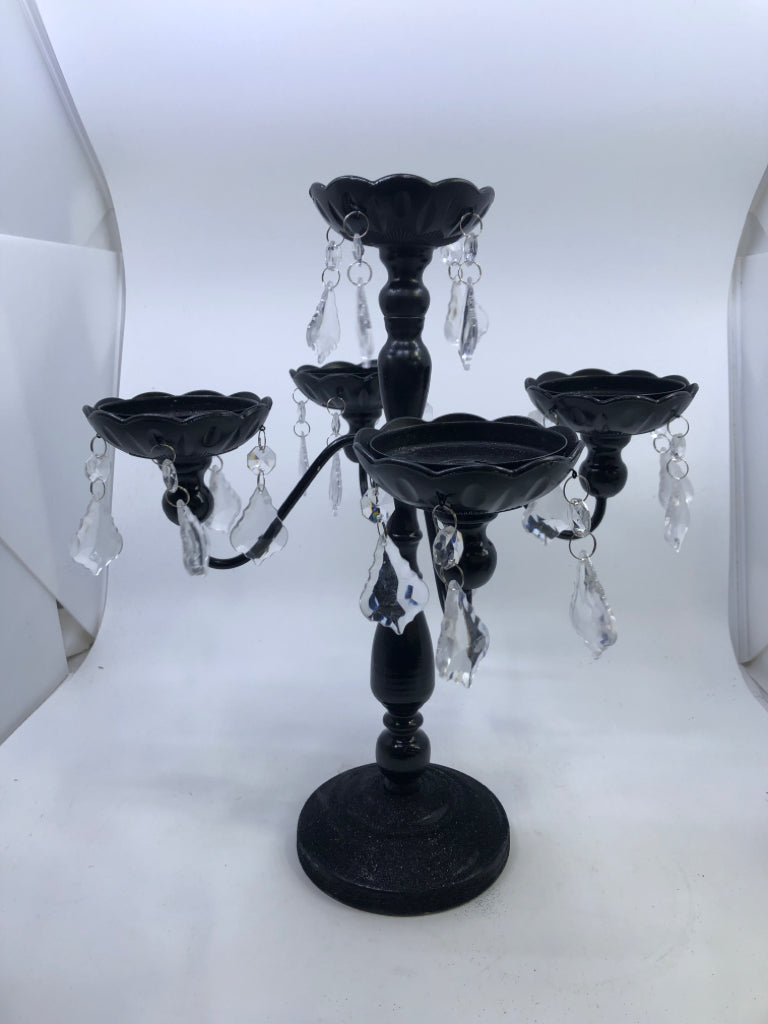 BLACK METAL W/JEWELS CANDLESTICK HOLDER.