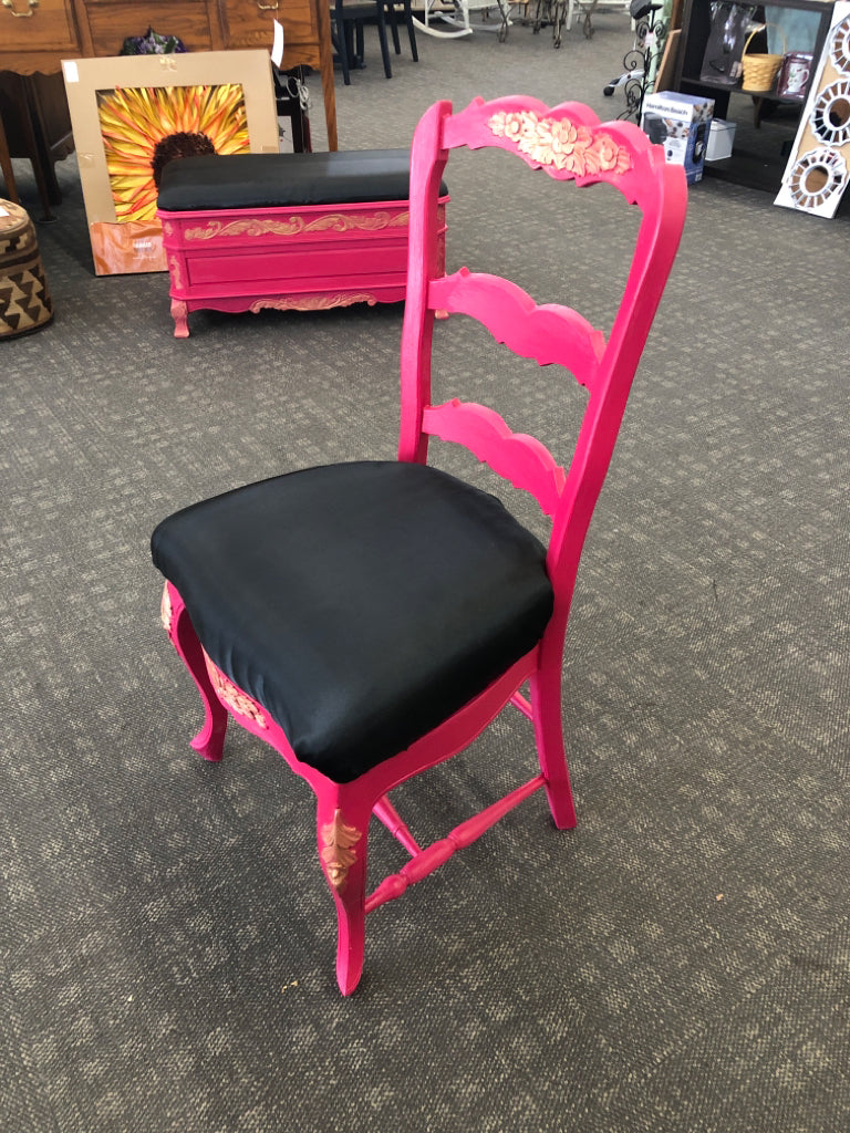 PINK & GOLD CHAIR W/BLACK SEAT.