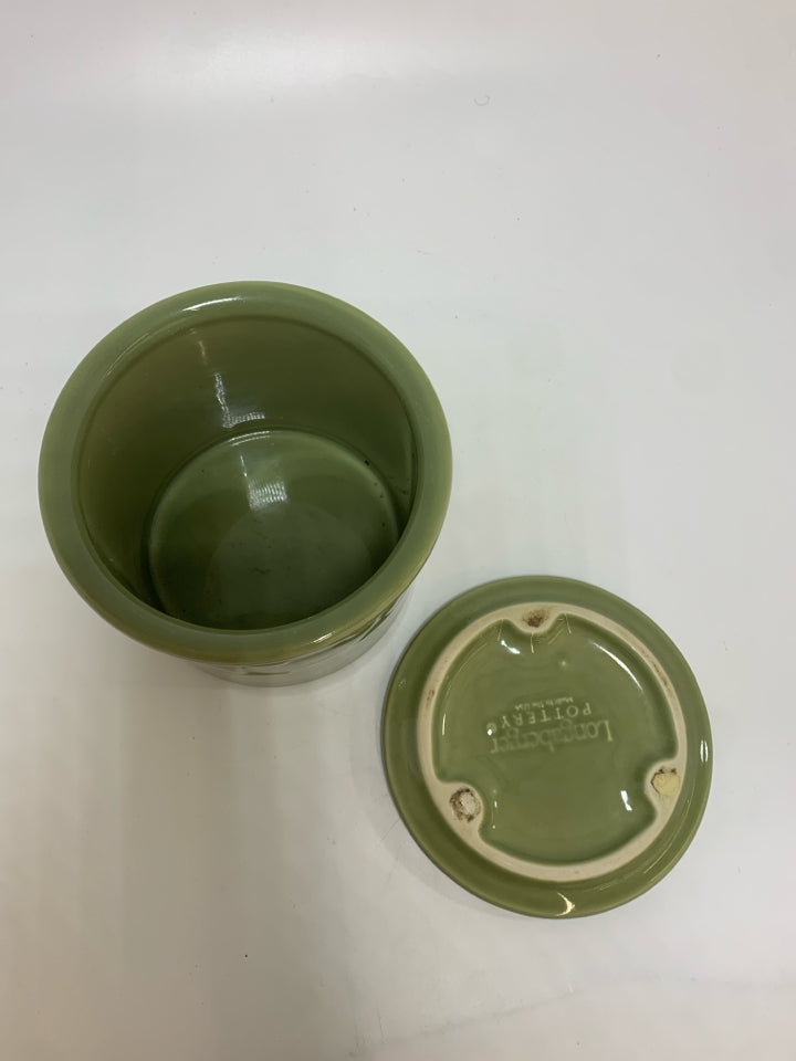 GREEN LONGABERGER POTTERY WOVEN TRADITIONS CROCK.