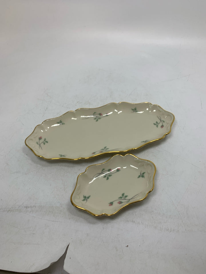 2 PC ROSE MANOR TRAYS W/ GOLD EDGES.