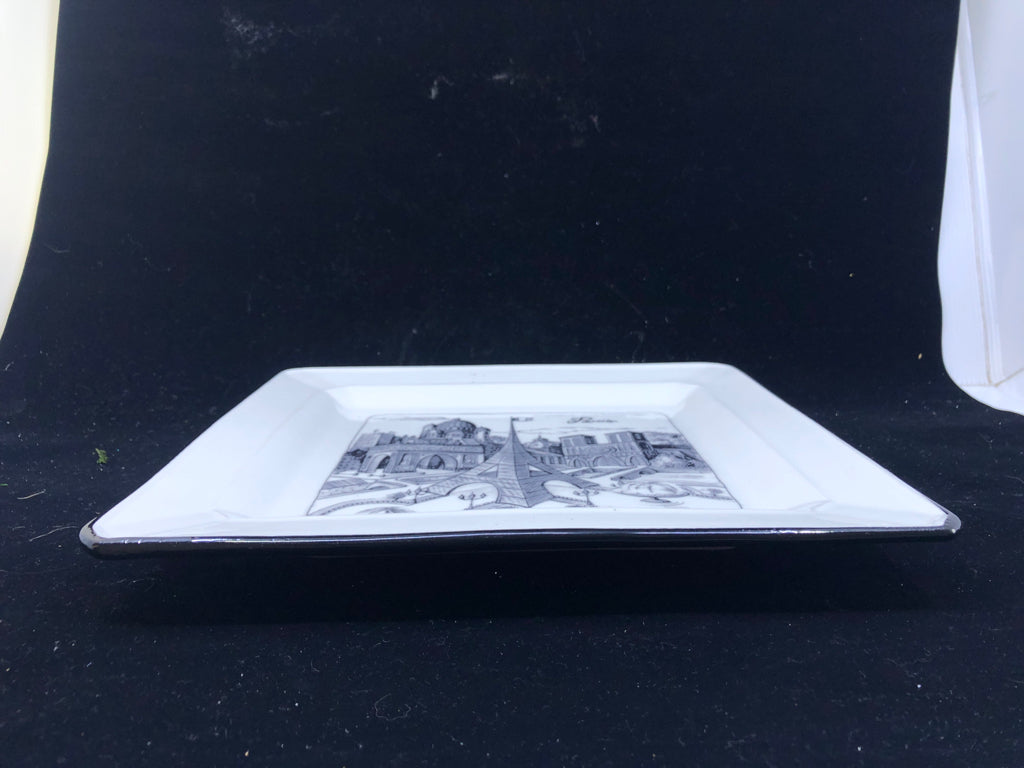 CERAMIC SQUARE SERVING PLATE W/ PARIS +  EIFFEL TOWER.