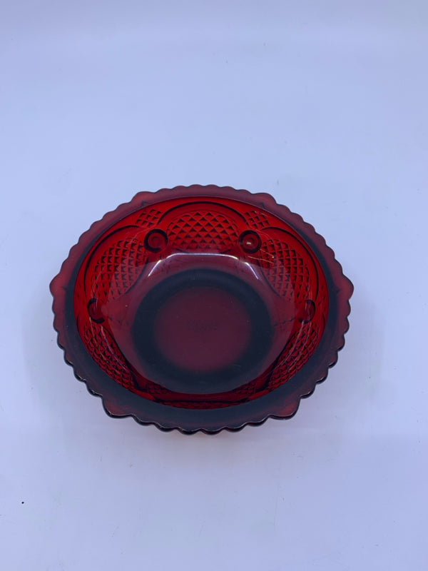 AVON CRANBERRY CUT GLASS BOWL.