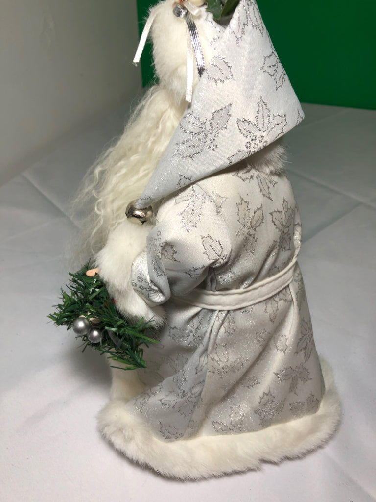 SANTA IN WHITE COAT TREE TOPPER.