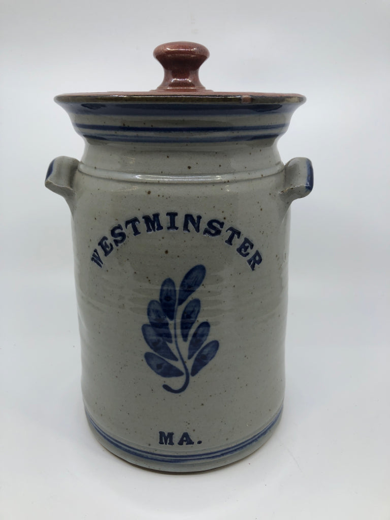 WESTMINSTER SALT GLAZE CROCK W LID.