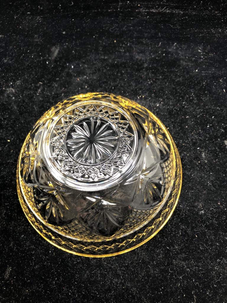 CUT GLASS W GOLD RIM CANDY BOWL.