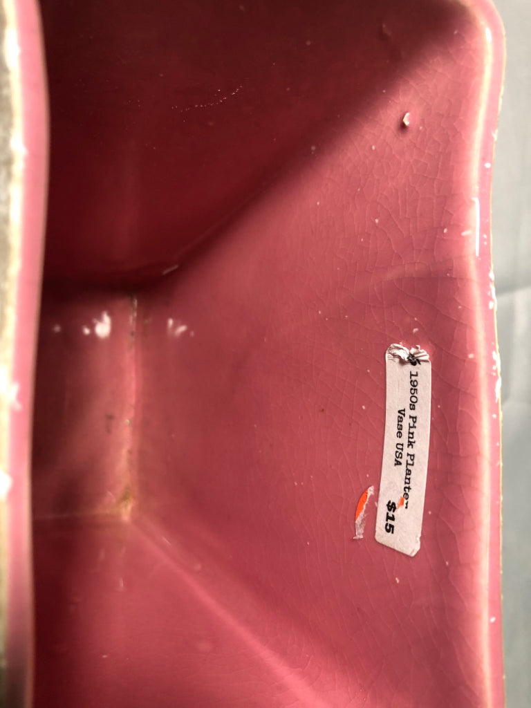 VTG CREAM AND PINK INSERT RECTANGLE PLANTER.