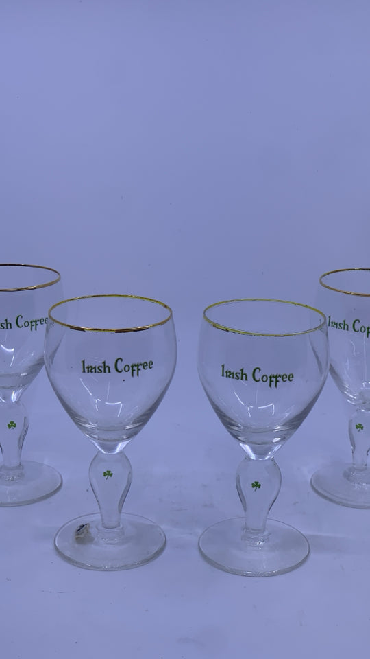 6 IRISH COFFEE SHAMROCKS FOOTED GLASSES.
