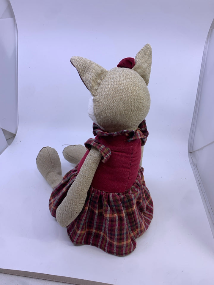 FOX IN PLAID DRESS SHELF SITTER.