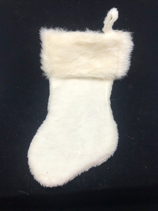 WHITE FAUX FUR STOCKING.