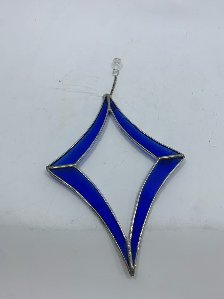 STAINED GLASS DIAMOND SUNCATCHER W/CRYSTAL TEAR DROP.