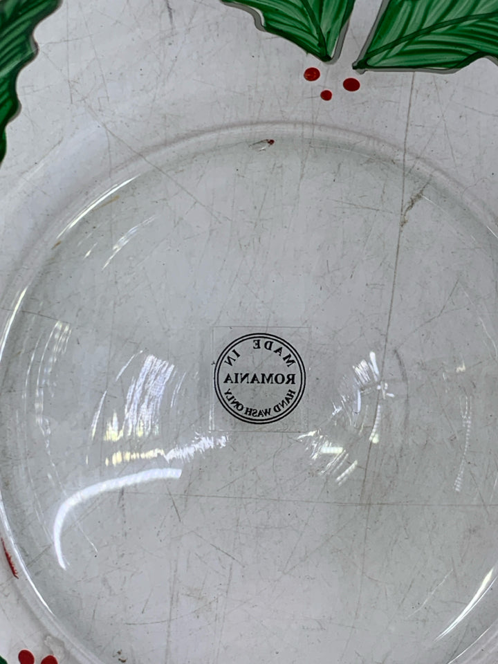 CLEAR GLASS PITCHER W/ PAINTED MISTLETOE.