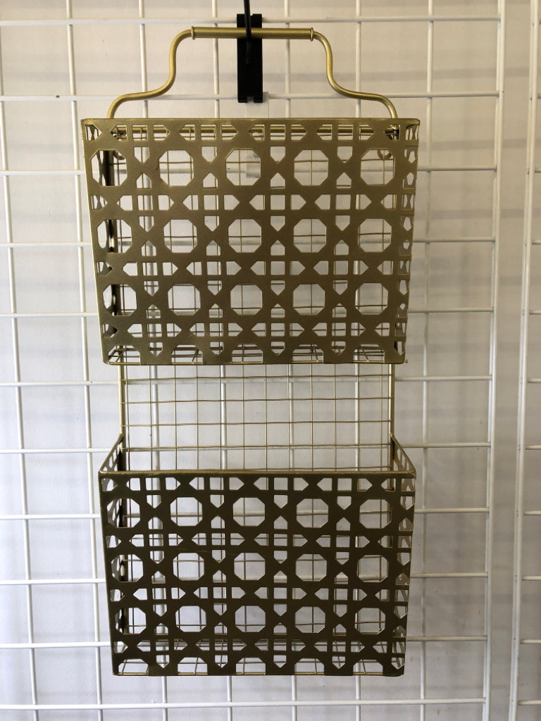 GOLD METAL 2 TIER WALL FILING BASKET WALL ART.