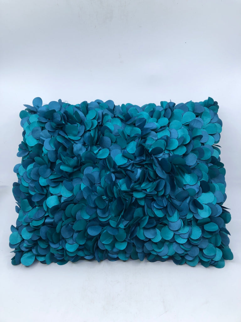 PETAL FABRIC TEAL RECTANGLE ACCENT PILLOW.