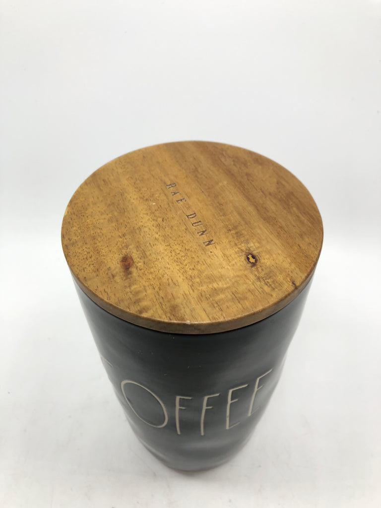 RAE DUNN BLACK COFFEE CANISTER.