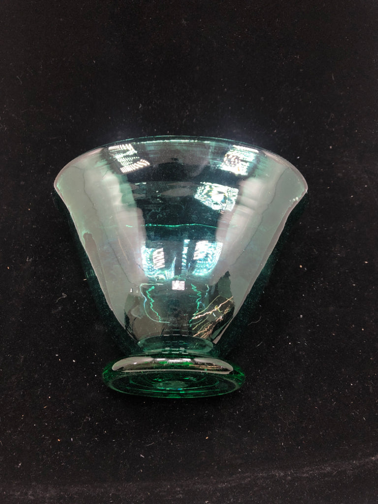 TEAL ART GLASS VASE.