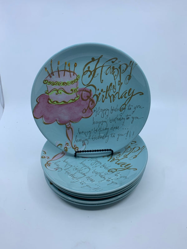 6 TEAL HAPPY BIRTHDAY DESSERT PLATES.