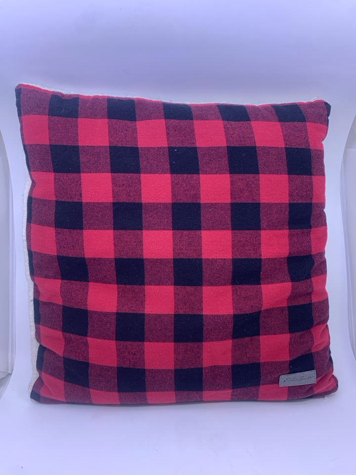 EDDIE BAUER BUFFALO PLAID, WHITE SHERPA PILLOW.