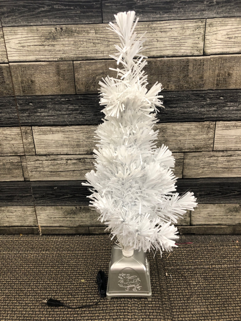 SMALL WHITE LIGHT UP CHRISTMAS TREE.