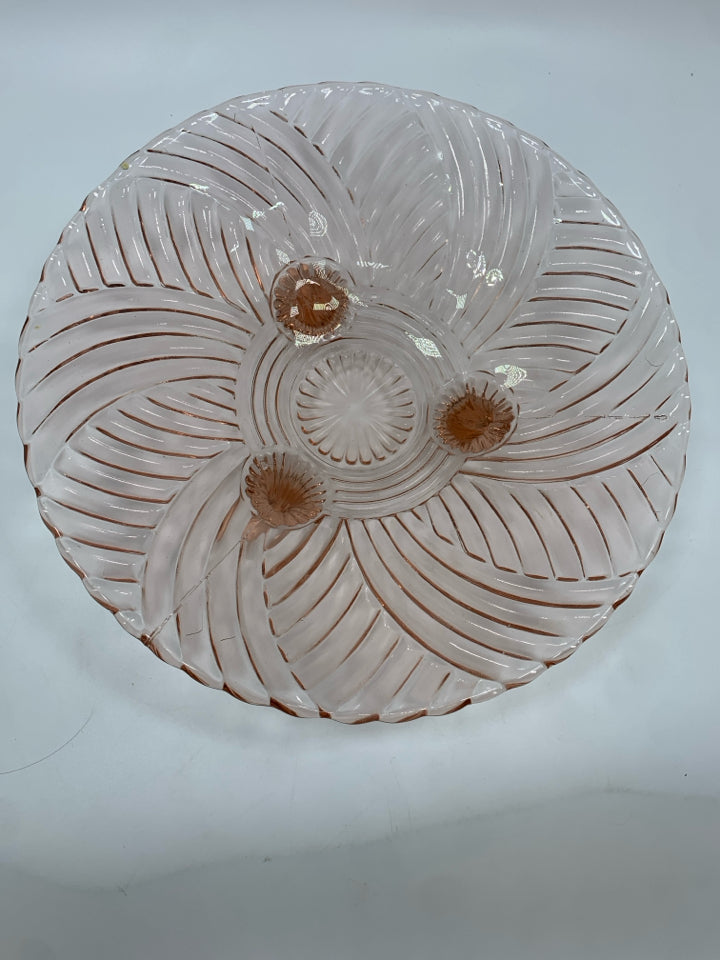 PINK GLASS BOWL W/LINES.
