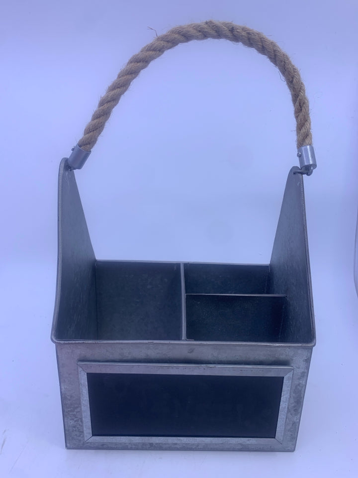 3 SECTION GALVANIZED METAL BUCKET W ROPE HANDLE.