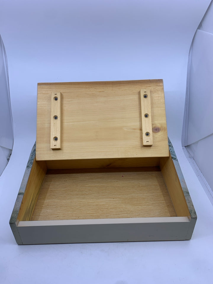 PRIMITIVE STYLE PAINTED LANDSCAPE STORAGE BOX.