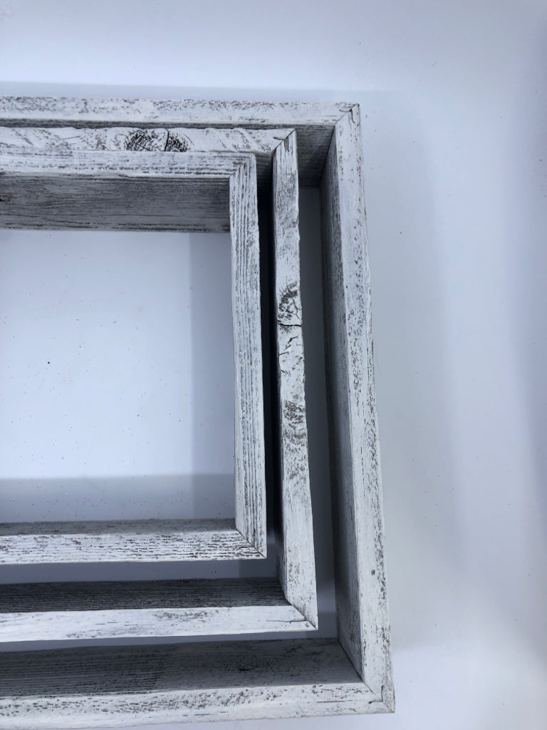 3 SQUARE DISTRESSED WOOD SHELVES.