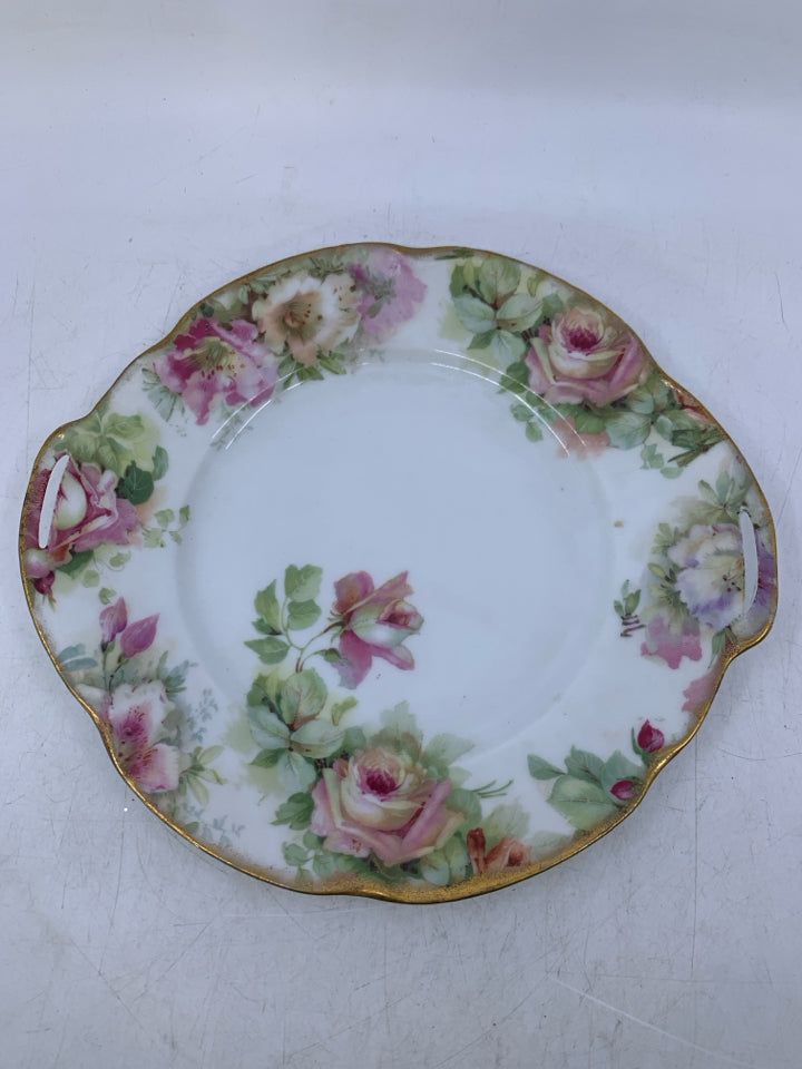VTG PINK ROSE W/ GOLD RIM SERVING PLATTER.