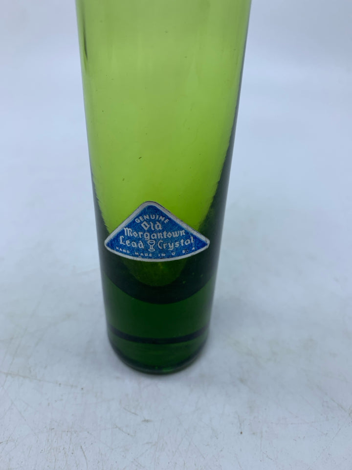 GREEN GLASS CYLINDER VASE HEAVY BOTTOM.