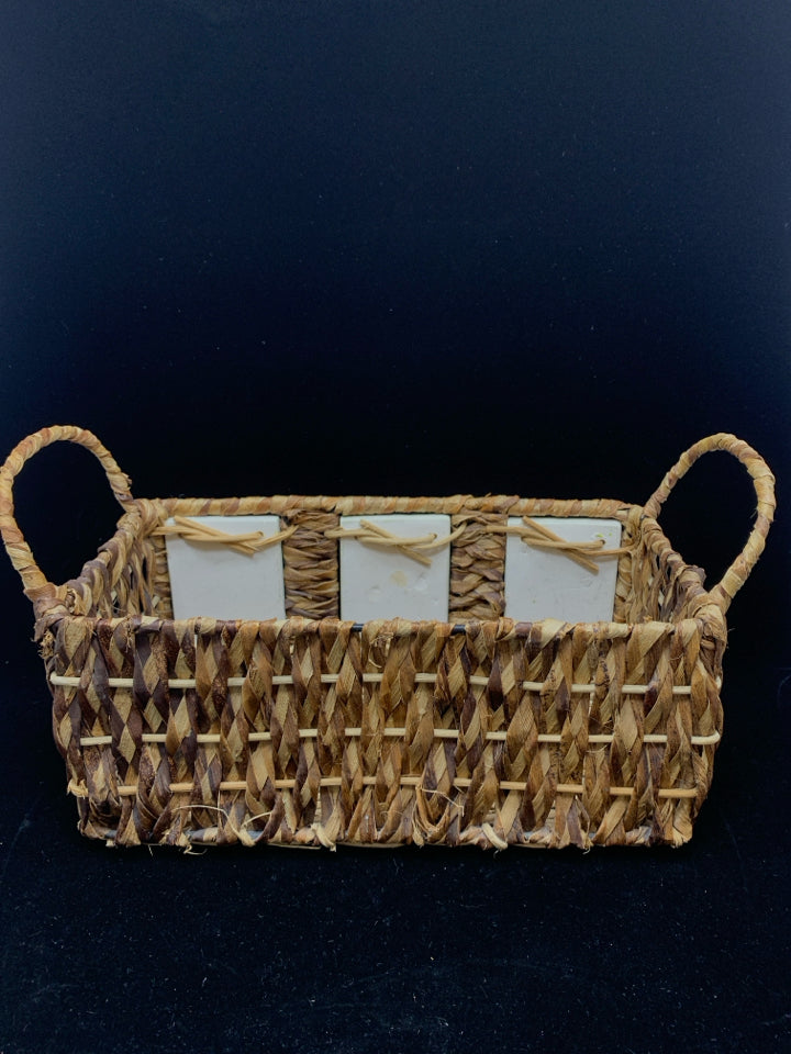 PALM-TREE TILE WOVEN BASKET.