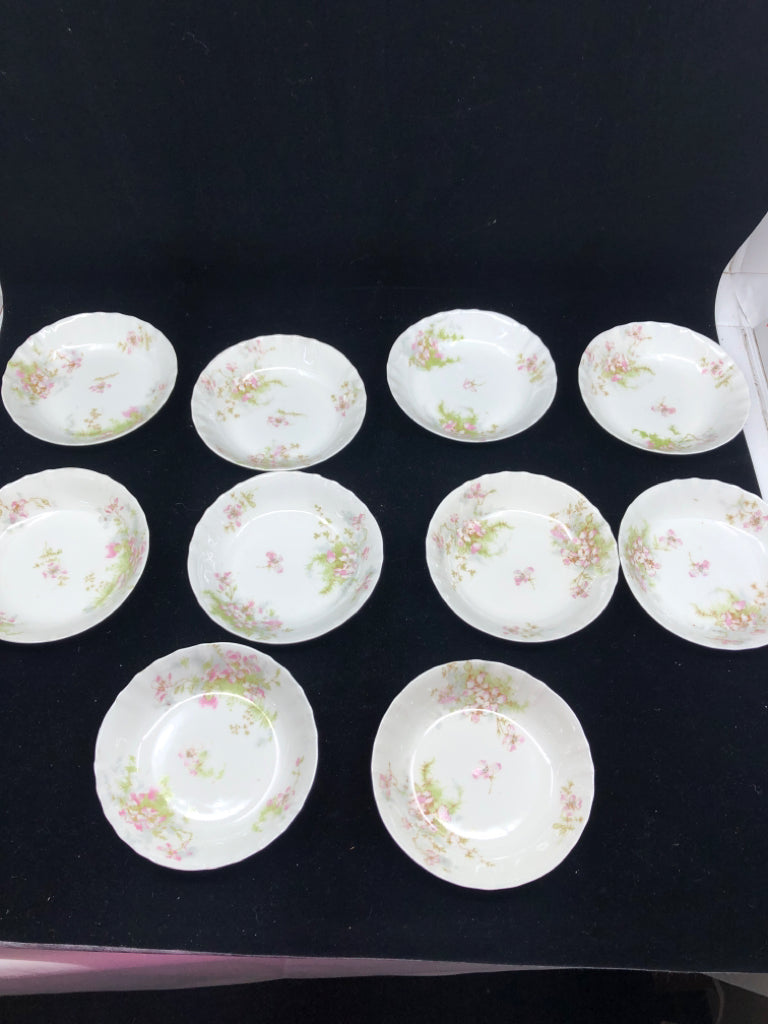 10 VTG LIGHT PINK FLORAL BOWLS.